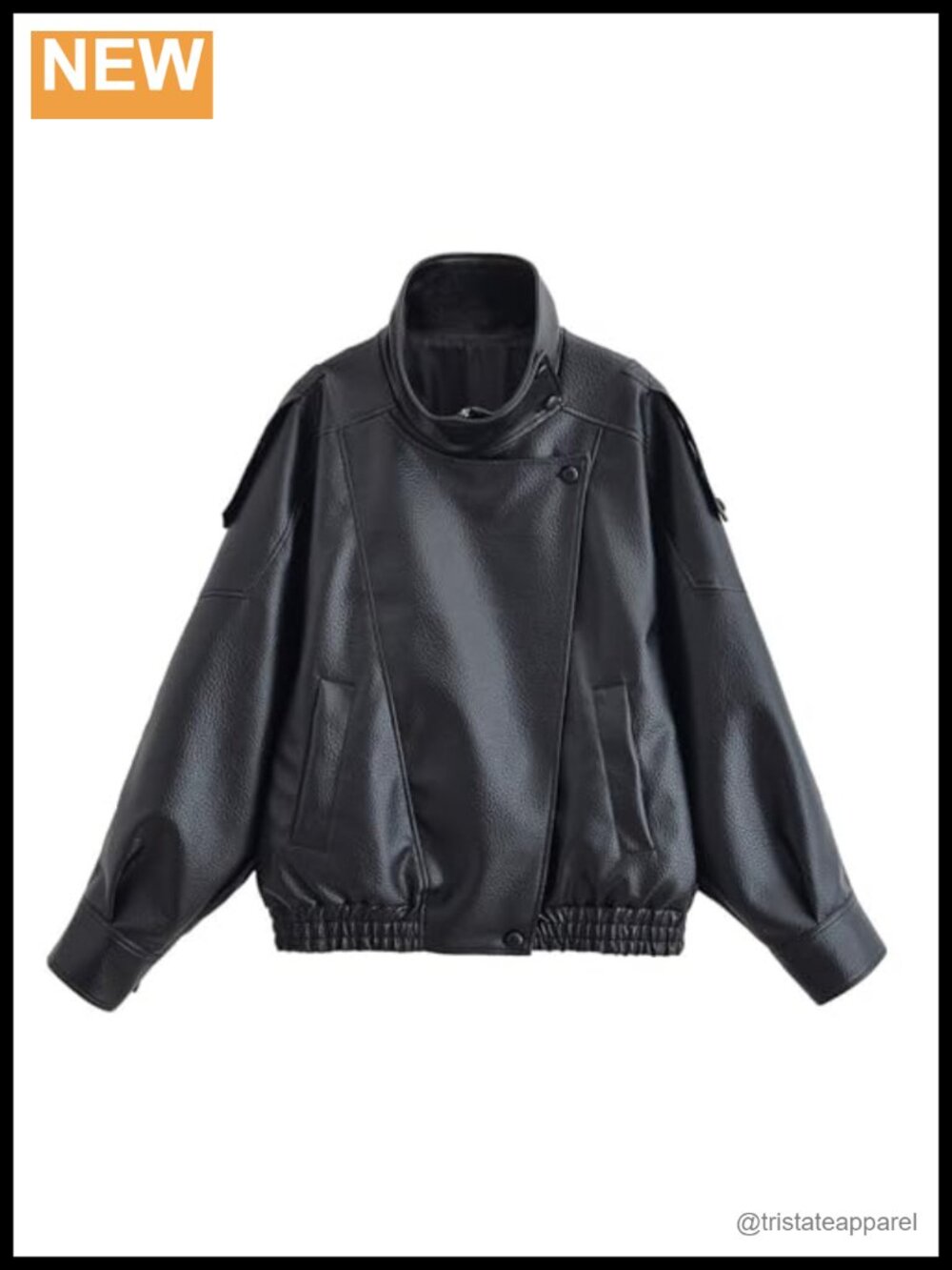 Oversized Faux Leather Motorcycle Jacket Zip Up Women Long Sleeve